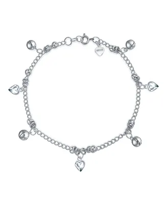 Bling Jewelry Multi Jingle Bells And Hearts Dangle Charms Anklet Pattilu India Ankle Bracelet Sterling Silver Adjustable 9 To 9.5 Inch With Extender