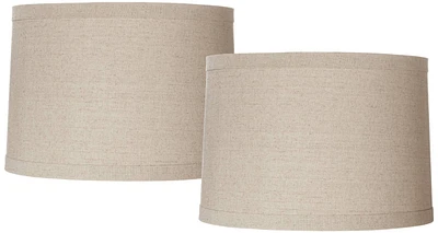 Set of 2 Taupe Natural Linen Medium Drum Lamp Shades 15" Top x 16" Bottom x 11" High (Spider) Replacement with Harp - Springcrest