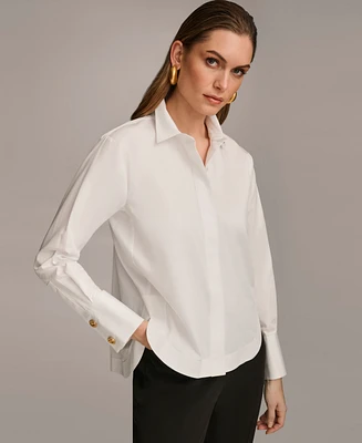 Donna Karan New York Women's Button Front Collared Shirt