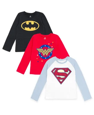 Justice League Little Girls Dc Comics Batman Superman Wonder Woman 3 Pack Long Sleeve T-Shirts Toddler|Child