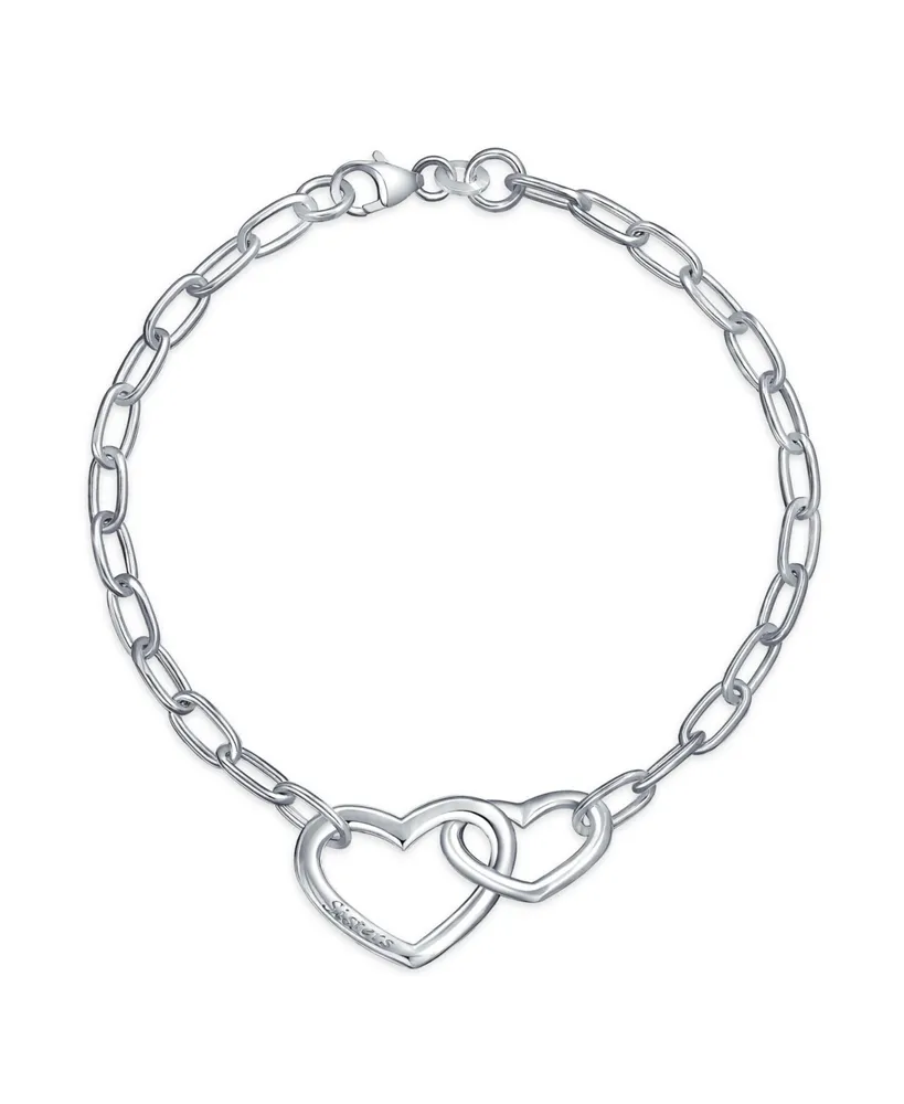 Bling Jewelry Couples Bff Sisters Intertwined Chain Link Charm Interlocking Open Hearts Bracelet Polished .925 Sterling Silver
