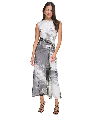 Dkny Women's Sleeveless Cowlneck Side-Ruched Midi Dress
