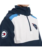 Men's Tommy Hilfiger Navy, White Tennessee Titans Carter Half-Zip Hooded Top