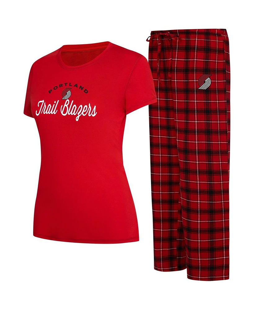 Women's College Concepts Red, Black Portland Trail Blazers Arctic T-shirt and Flannel Pants Sleep Set