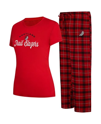 Women's College Concepts Red, Black Portland Trail Blazers Arctic T-shirt and Flannel Pants Sleep Set