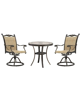 Mondawe 3-Piece Aluminum Outdoor Patio Bistro Set with Swivel Armchairs, Brown