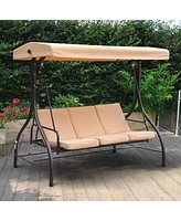 Mondawe Three Person Porch Swing Bench with Adjustable Canopy & Removable Seat Cushion