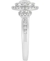 Diamond Three Stone Double Halo Ring (1-1/2 ct. t.w.) in 14k White Gold
