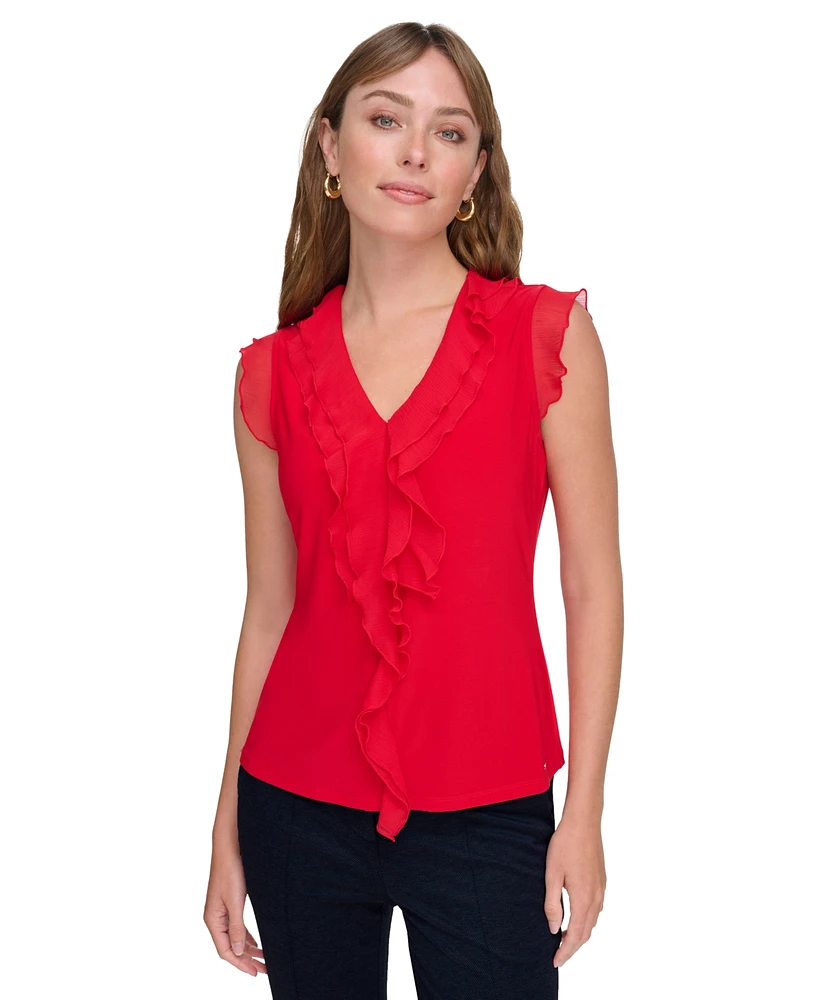 Tommy Hilfiger Women's Ruffled Mixed-Media Top