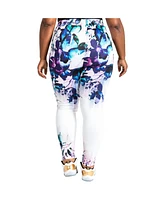 Women's Plus Curvy Fit Active Floral Print Poly Tricot Legging