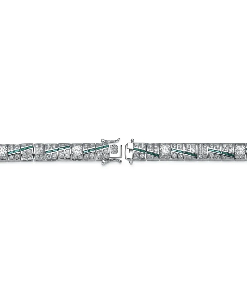 Sterling Silver Blue and Green Clear Cubic Zirconia Link Bracelet