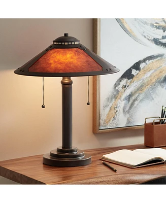 Mica Collection Mission Tiffany Style Desk Table Lamp 18 1/2" High Rustic Oil Rubbed Bronze Natural Mica Shade Decor for Bedroom House Bedside Ni