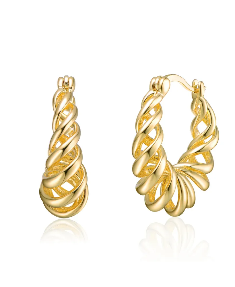 14k Gold Plated Twisted Modern Halo Hoop Earrings