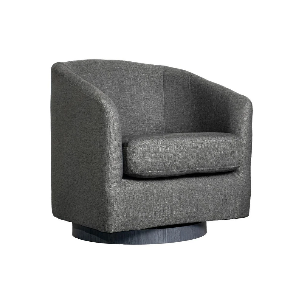 Caro Upholstered Club Style Barrel Chair With Sloped Armrests And 360 Degree Swivel Base In A Vinyl Wrap
