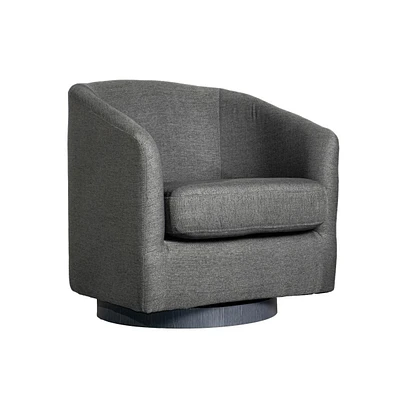 Caro Upholstered Club Style Barrel Chair With Sloped Armrests And 360 Degree Swivel Base In A Vinyl Wrap
