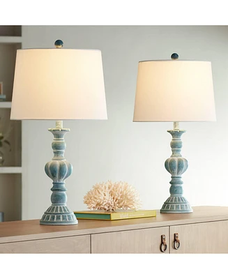 Tanya Coastal Traditional Vintage like Style Table Lamps 26.5" High Set of 2 Blue Washed White Tapered Drum Shade Decor for Living Room Bedroom Beach