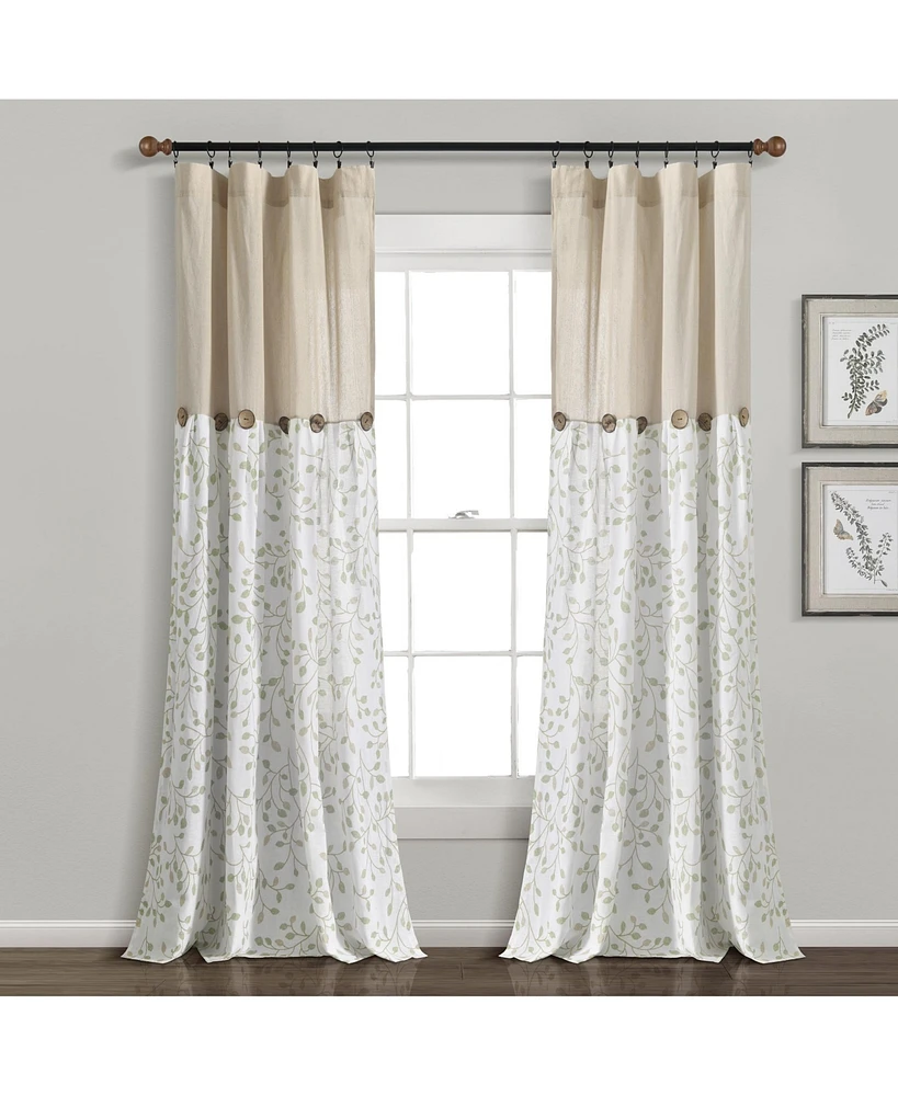 Linen Button Botanical Garden Window Curtain Panels