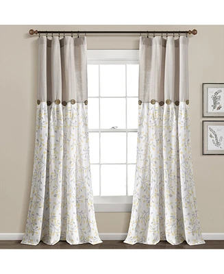 Linen Button Botanical Garden Window Curtain Panels