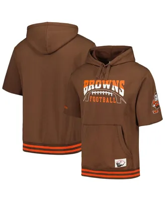 Men's Mitchell & Ness Brown Cleveland Browns Pre-Game Short Sleeve Pullover Hoodie