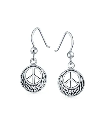 Bling Jewelry Retro Symbol Celtic Knotwork Celtic Irish Love Knot Peace Sign Drop Earrings Oxidized Sterling Silver Fish Hook