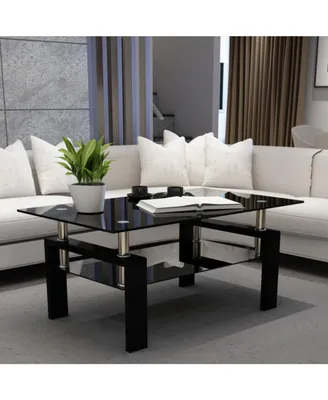 Modern Black Glass Coffee Table Set for Living Room