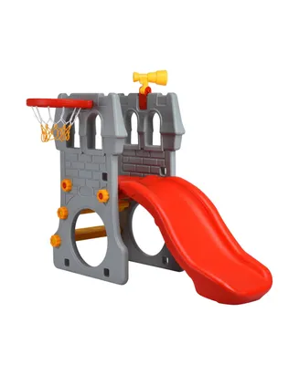 Inolait 5 in 1 Toddler Climber Slide Playset with Basketball Hoop and Telescope