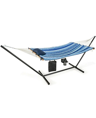 Vebreda Hammock Chair Stand Set Cotton Swing with Pillow Cup Holder Indoor Outdoor
