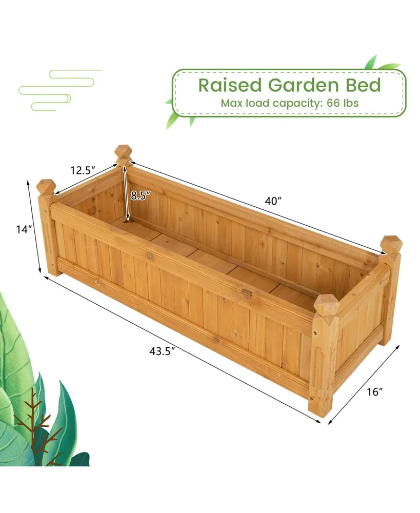 Wooden Rectangular Garden Bed with Drainage System