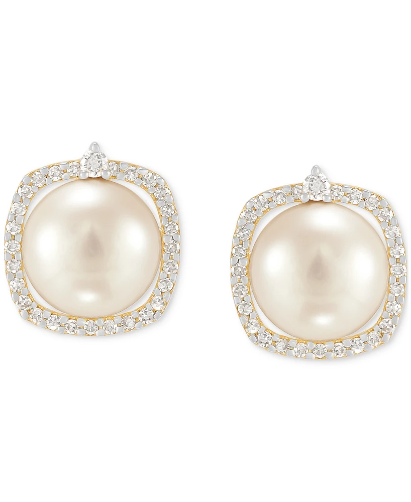 Honora Cultured Freshwater Pearl (7mm) & Diamond (1/6 ct. t.w.) Halo Stud Earrings in 14k Gold