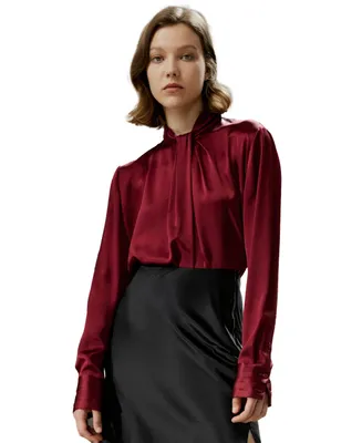 Asymmetrical Embellished Pleats Silk Shirt for Women