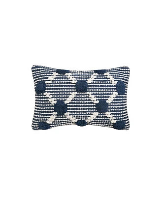 Josie Indigo Pillow Blue 14" x 22" Rectangle Soft Woven Pillow For Couch Sofa Bed Chair Cotton