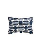 Josie Indigo Pillow Blue 14" x 22" Rectangle Soft Woven Pillow For Couch Sofa Bed Chair Cotton