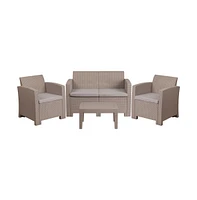 Ava 4 Piece Faux Rattan Patio Furniture Set With 2 Chairs And Love Seat With Removable Cushions And Table