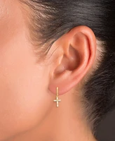 Cubic Zirconia Round & Baguette Cross Dangle Hoop Drop Earrings in 14K Gold