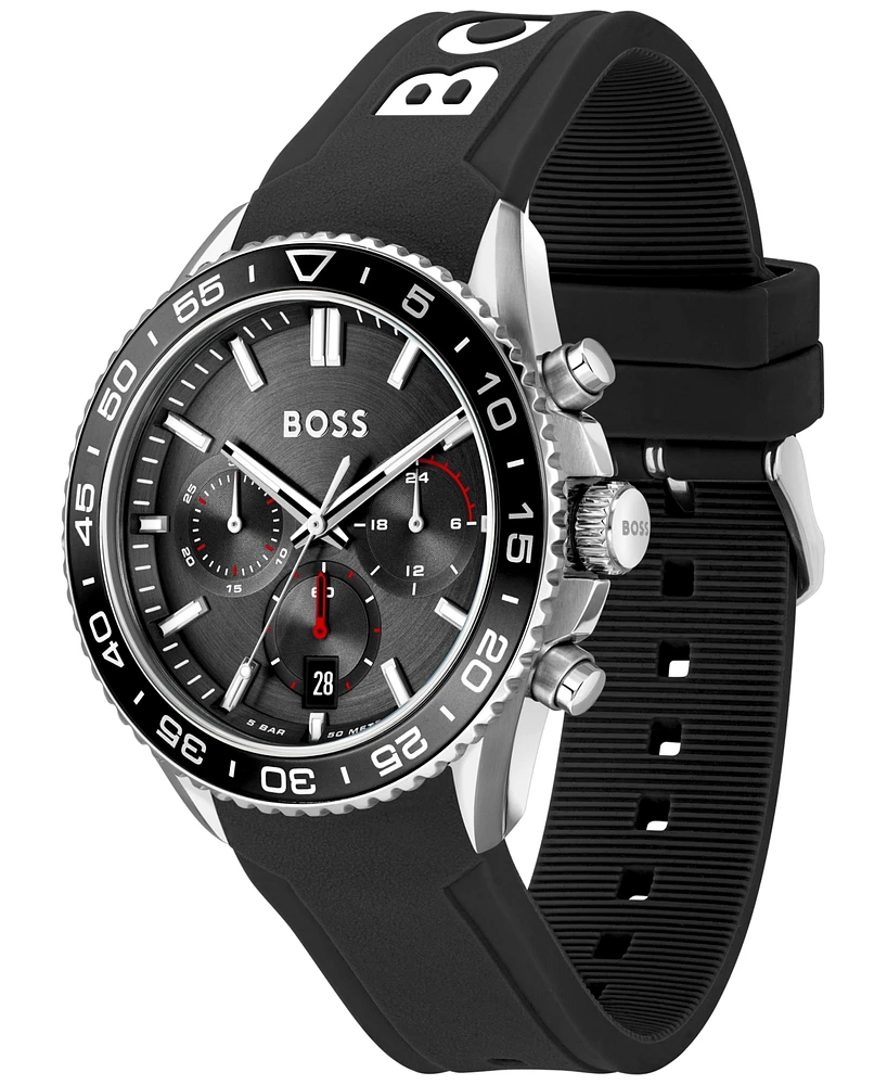 Hugo Boss Men's Runner Quartz Chrono Black Silicone Watch 44mm