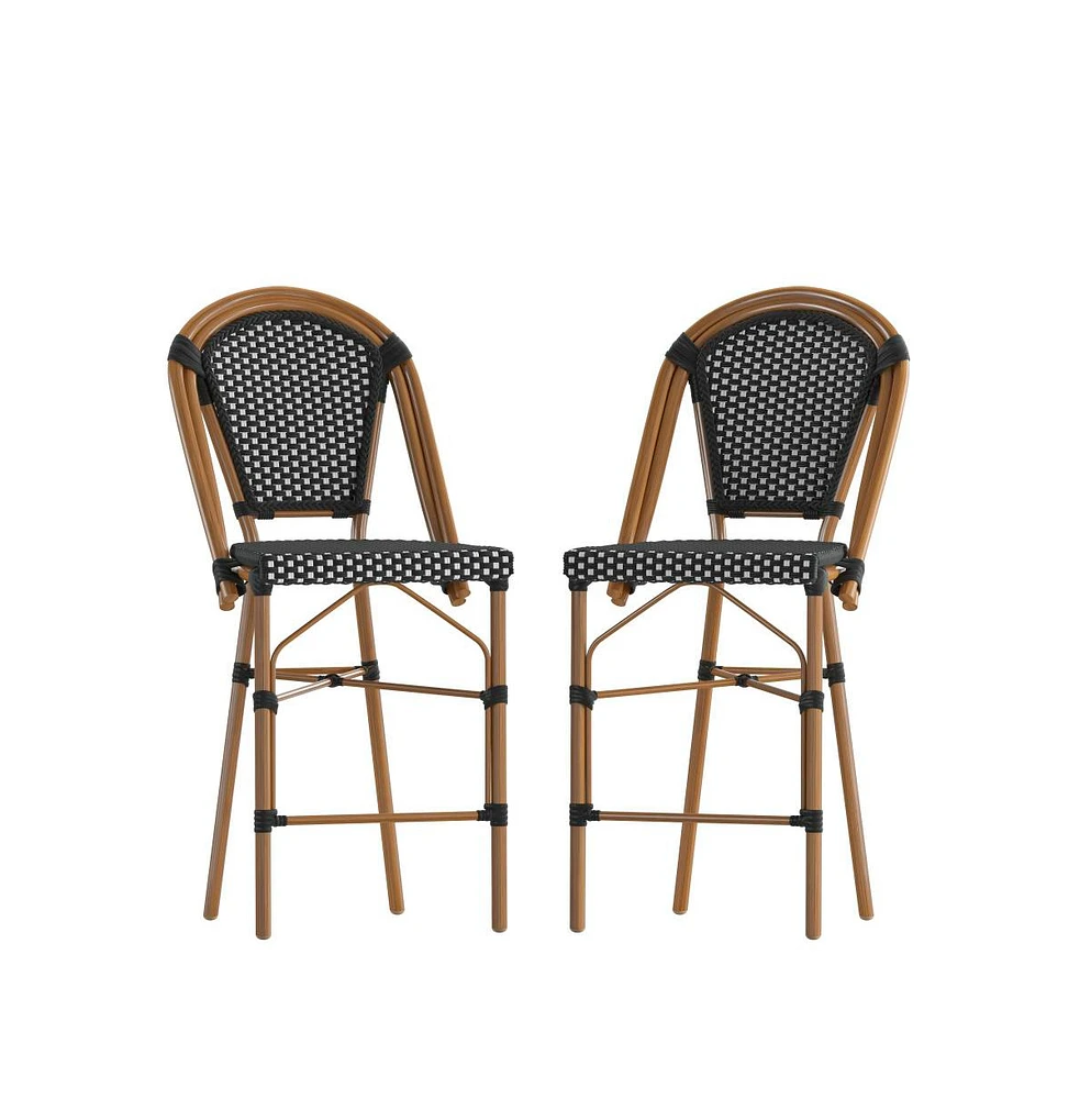 Sacha Set Of Two Stacking Bistro Counter Stools With Pe Seats And Backs Metal Frames For Indoor/Outdoor Use