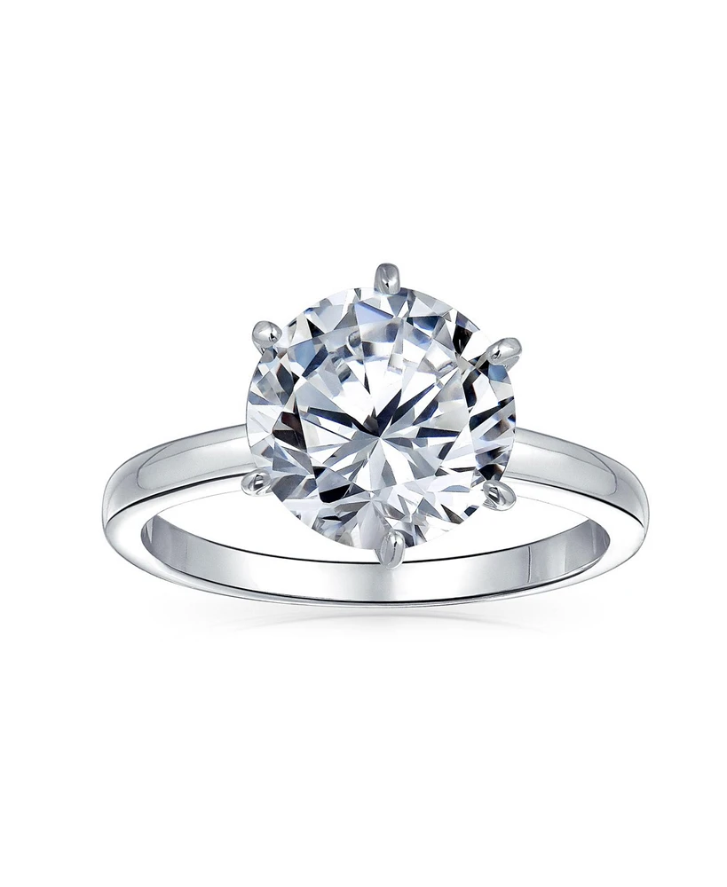 Bling Jewelry Classic Timeless Cubic Zirconia 3CT Cz 6 Prong Setting Round Solitaire Promise Ring Thin Band Sterling Silver
