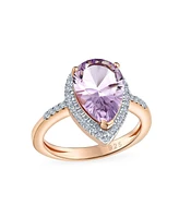 Bling Jewelry 3.75CTW Halo Teardrop Pink Amethyst Zircon Ring Rose Gold Plated Sterling Silver