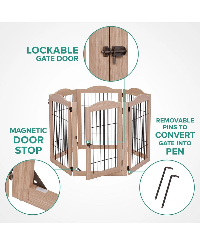Arf Pets Freestanding Dog Gates, 6-Panel Extension - Walnut