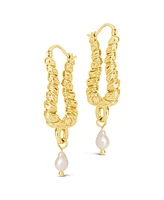 Sterling Forever Gold-Tone or Silver-Tone Drop Cultured Freshwater Pearl Sylvie Statement Hoops