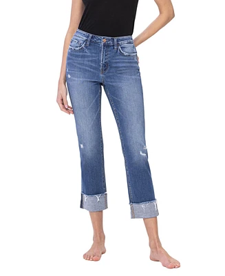 Flying Monkey Women's High Rise Regular Cuffed Straight Jeans