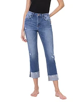 Flying Monkey Women's High Rise Regular Cuffed Straight Jeans