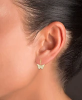 Cubic Zirconia Round & Baguette Butterfly Dangle Hoop Earrings in 14k Gold-Plated Sterling Silver