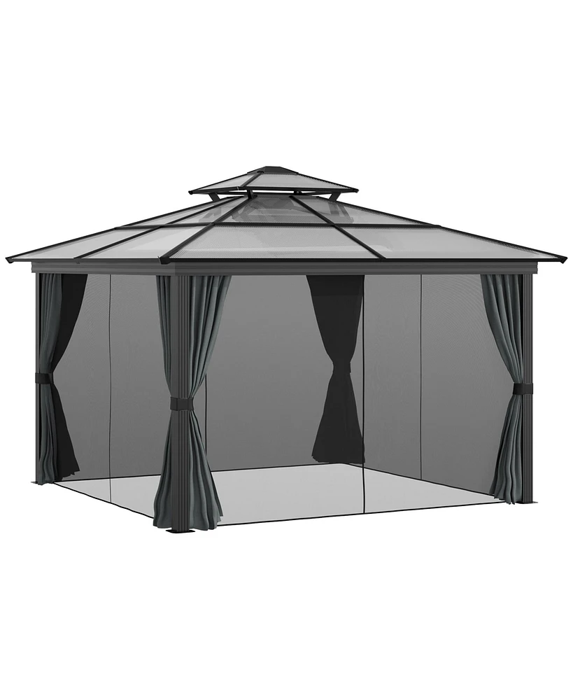 10' x 10' Patio Gazebo, Netting Curtains, Aluminum Frame, 2 Tier Pc Roof, Black