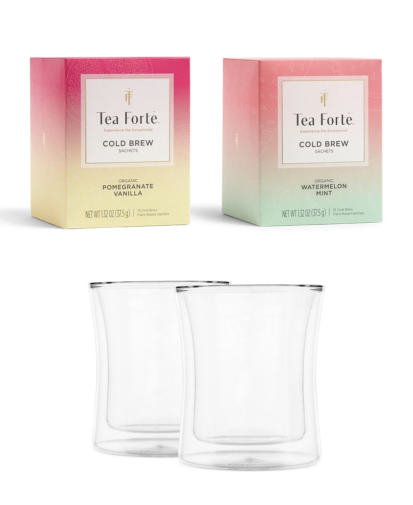 Tea Forte Cold Brew Duo and Poom Cup Tea Bundle, 4 Piece