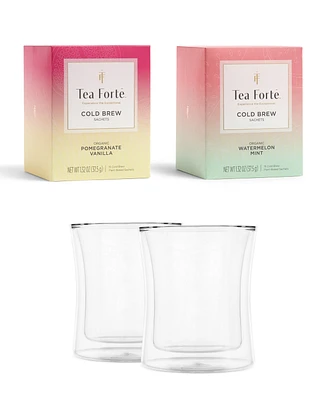 Tea Forte Cold Brew Duo and Poom Cup Tea Bundle, 4 Piece