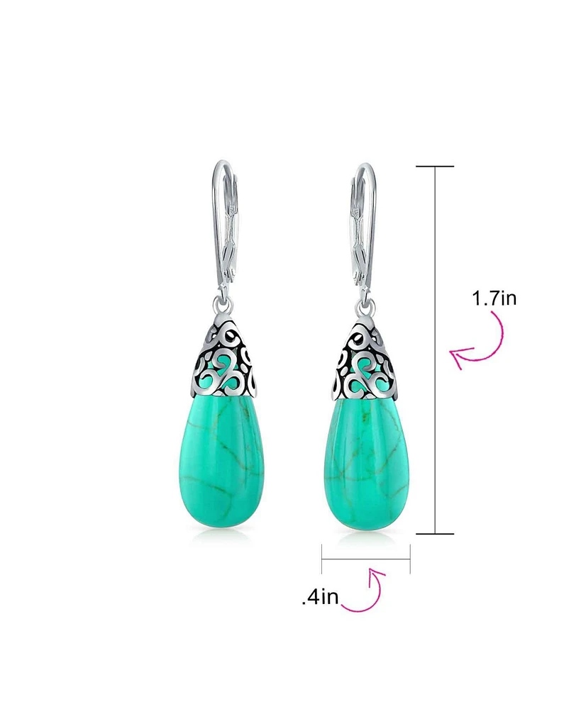 Bling Jewelry Boho Long Elongated Teardrop Filigree Lever Back Dangle Earrings Sterling Silver