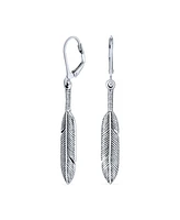 Bling Jewelry Leaf Feather Oxidized Two Tone Lever back Dangle Earrings Oxidized Sterling Silver