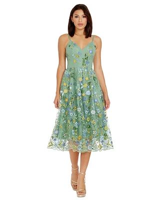 Dress the Population Women's Maren Embroidered Fit & Flare Midi