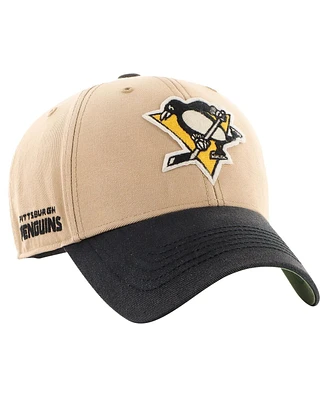Men's '47 Brand Khaki, Black Distressed Pittsburgh Penguins Dusted Sedgwick Mvp Adjustable Hat